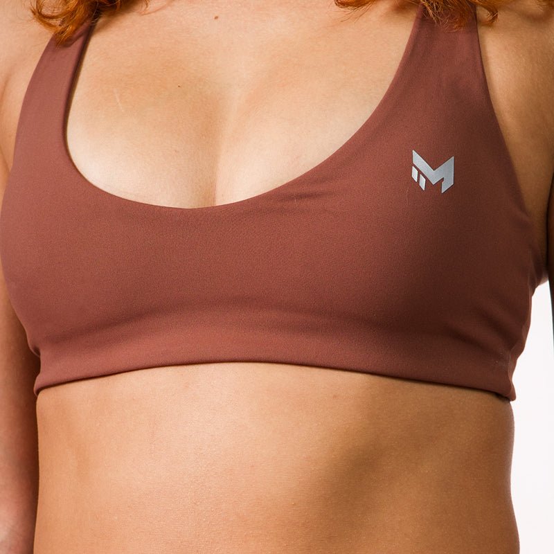 Cocoa Brown Medium‑Support Cross‑Back Sports Bra - Meraki Fit LLC