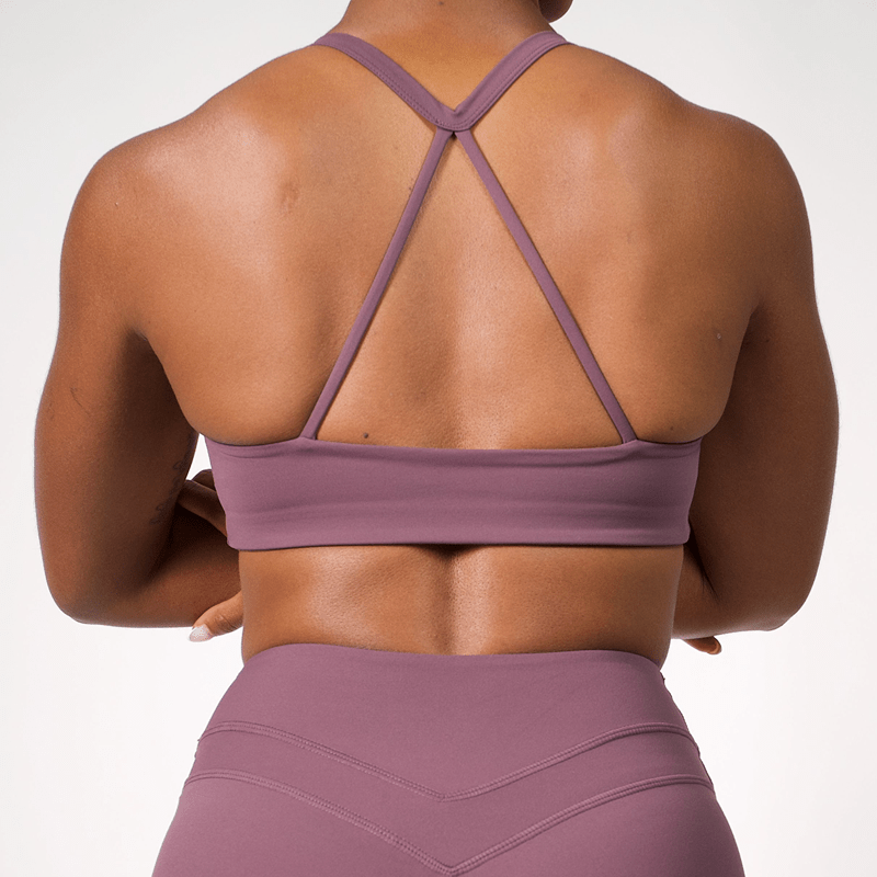 Mauve Mist Medium‑Support Cross‑Back Sports Bra - Meraki Fit LLC