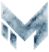 Blue 'M' logo on a black background