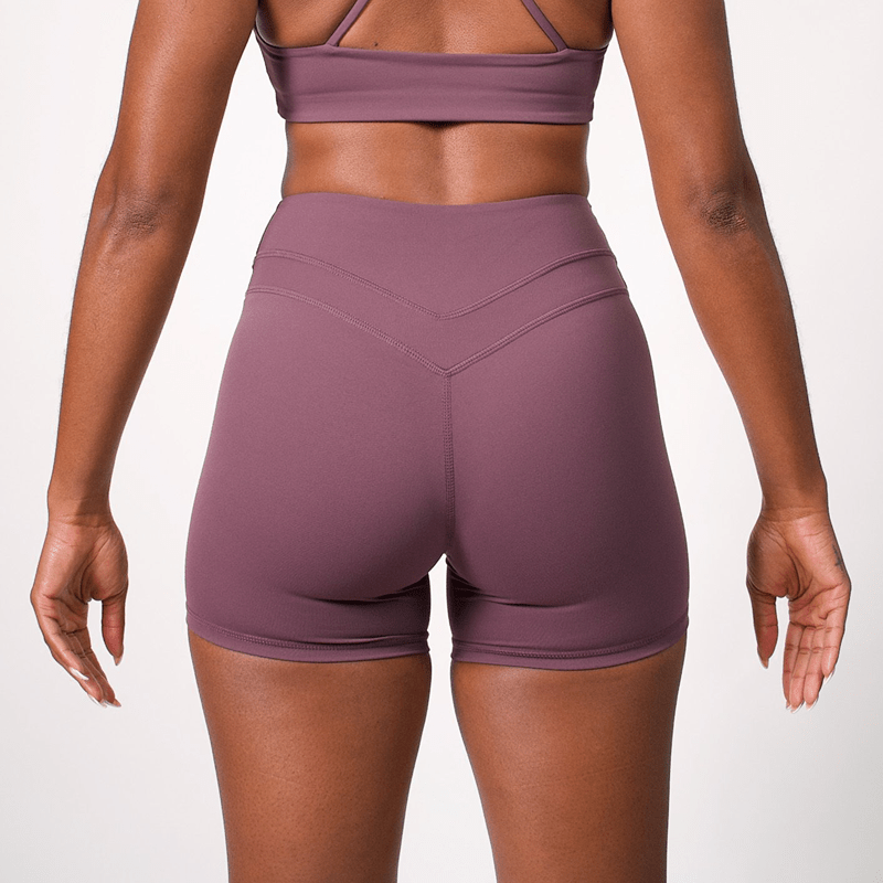 Mauve Mist High - Waist Mid‑Compression Shorts - Meraki Fit LLC