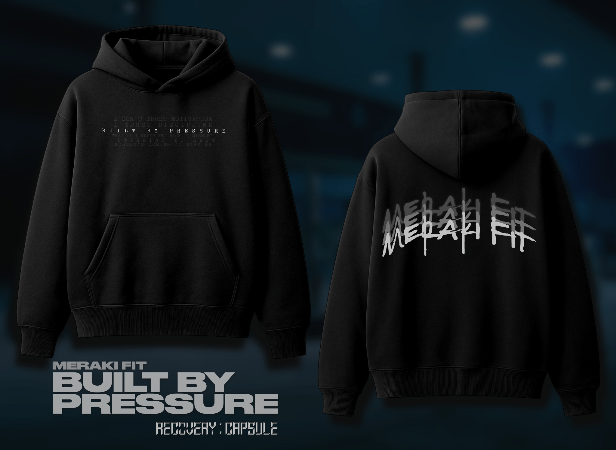 PRESSURE_01. Black OVERSIZED Hoodie - Meraki Fit LLC